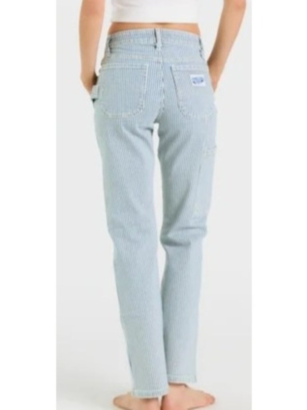 Porter Blue Peyton Painter's Pants Sz 26 Blue White Striped Denim Stretch Womens